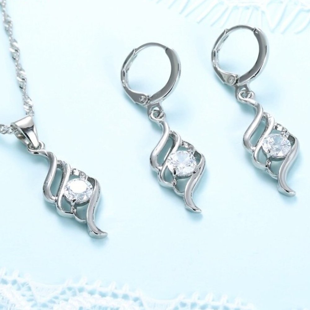💎 NEW ❤️ Cute Spiral 925 Sterling Silver Bundle Necklace Earrings Modern - Picture 6 of 8